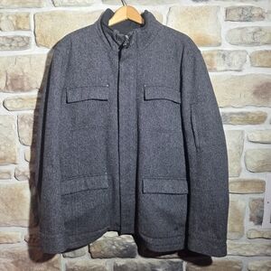 Calvin Klein Men's XL Body Fit Grey Herringbone Field Jacket Tweed Full Zip Coat